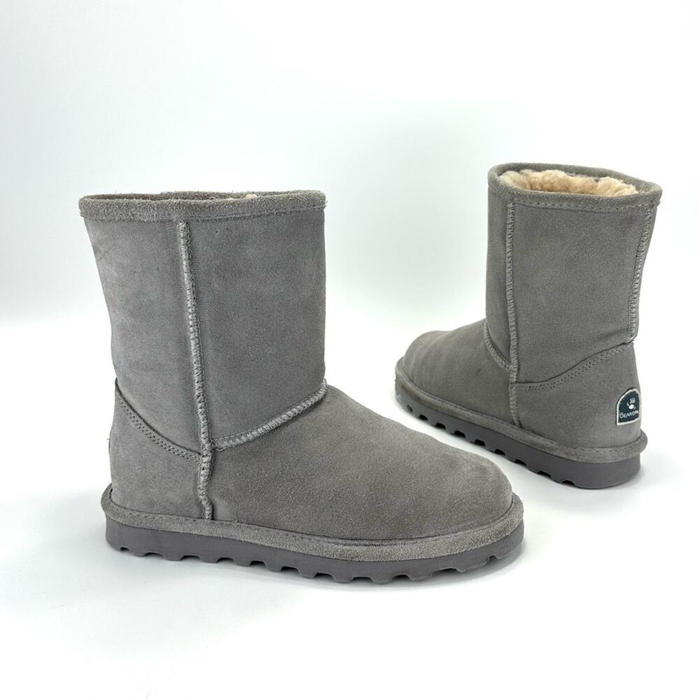 BearPaw Elle Women Winter Boot Sz 7 Gray Suede Wool Lining Waterproof Short Boot